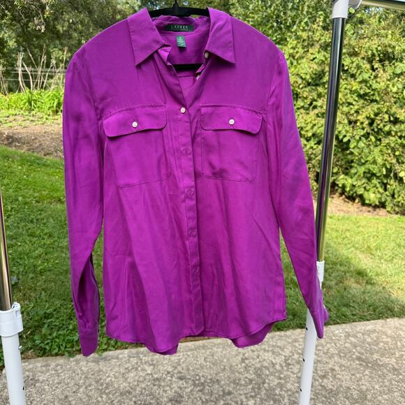 Lauren Ralph Lauren 100% Silk Purple Button-Up Shirt - M - Picture 3 of 8
